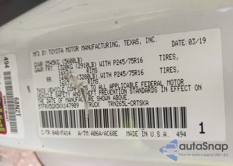 2019 Toyota Tacoma Sr from USA, damaged, VIN 5TFRX5GN3KX147909